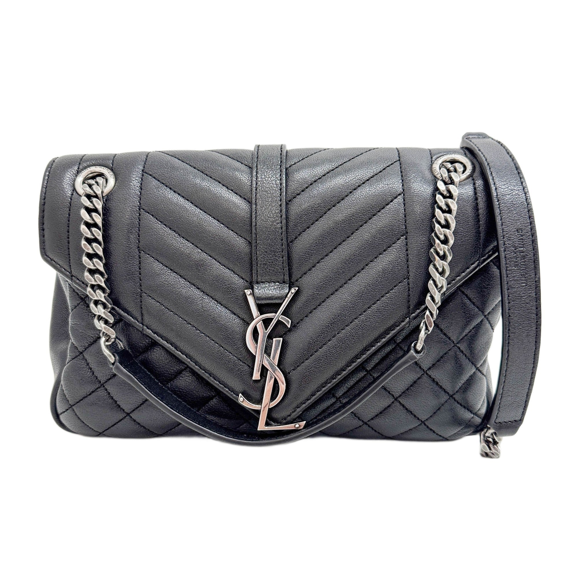 Envelope Matelasse & Chevron Black Shoulder Bag