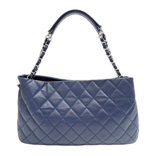 2011 Expandable Zip Matelasse Navy Blue Leather Shoulder Tote Bag