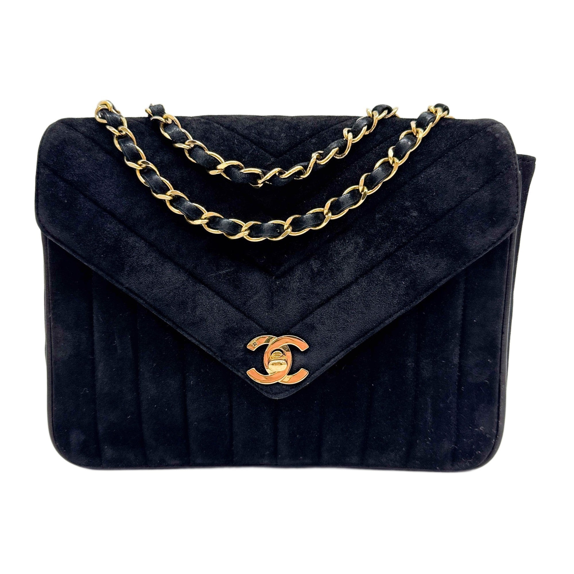 Envelope Flap 1991-1994 Chevron Black Suede Shoulder Bag