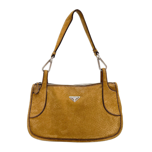 Brown Ostrich Leather Shoulder Bag