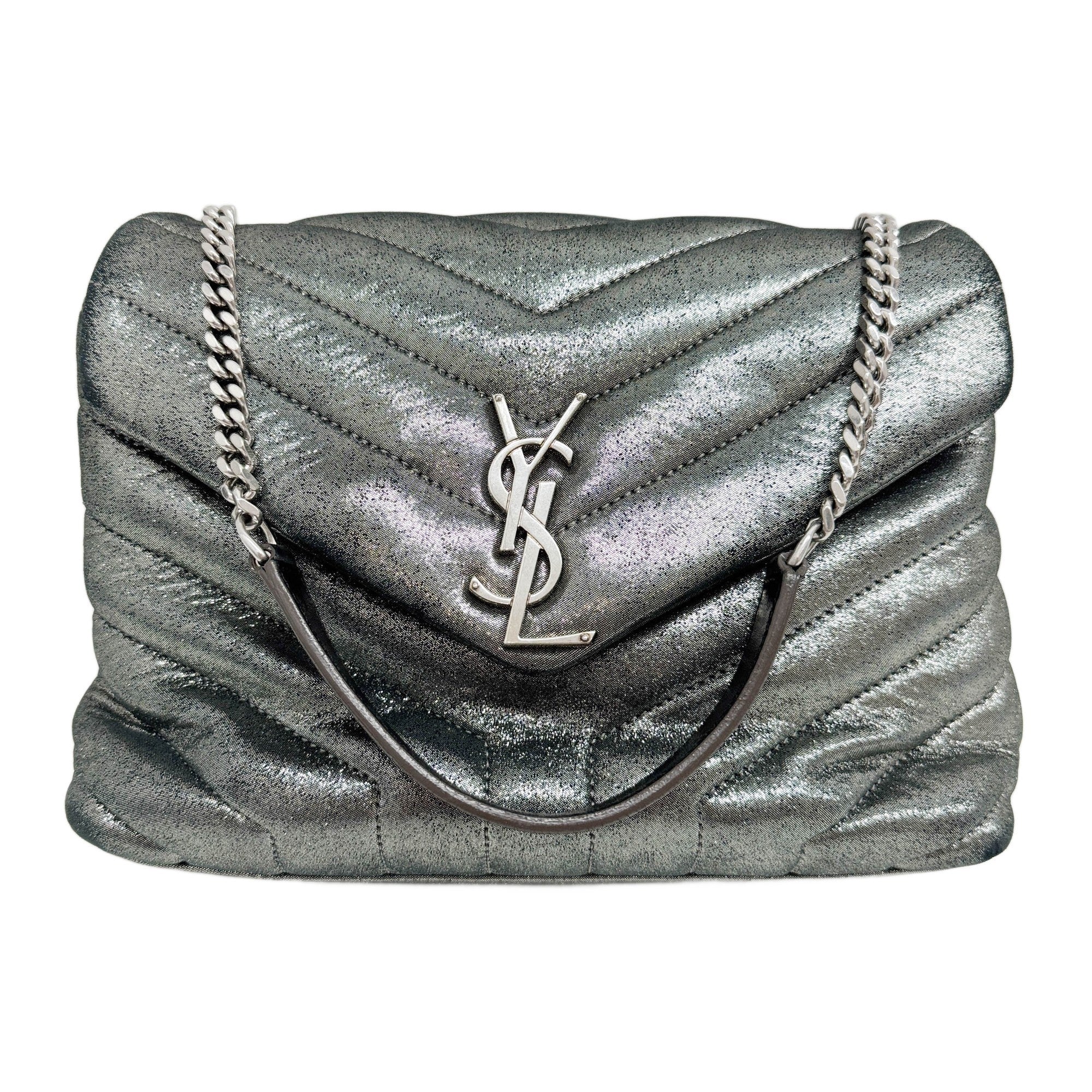 Loulou Metallic Grey Leather Shoulder Bag