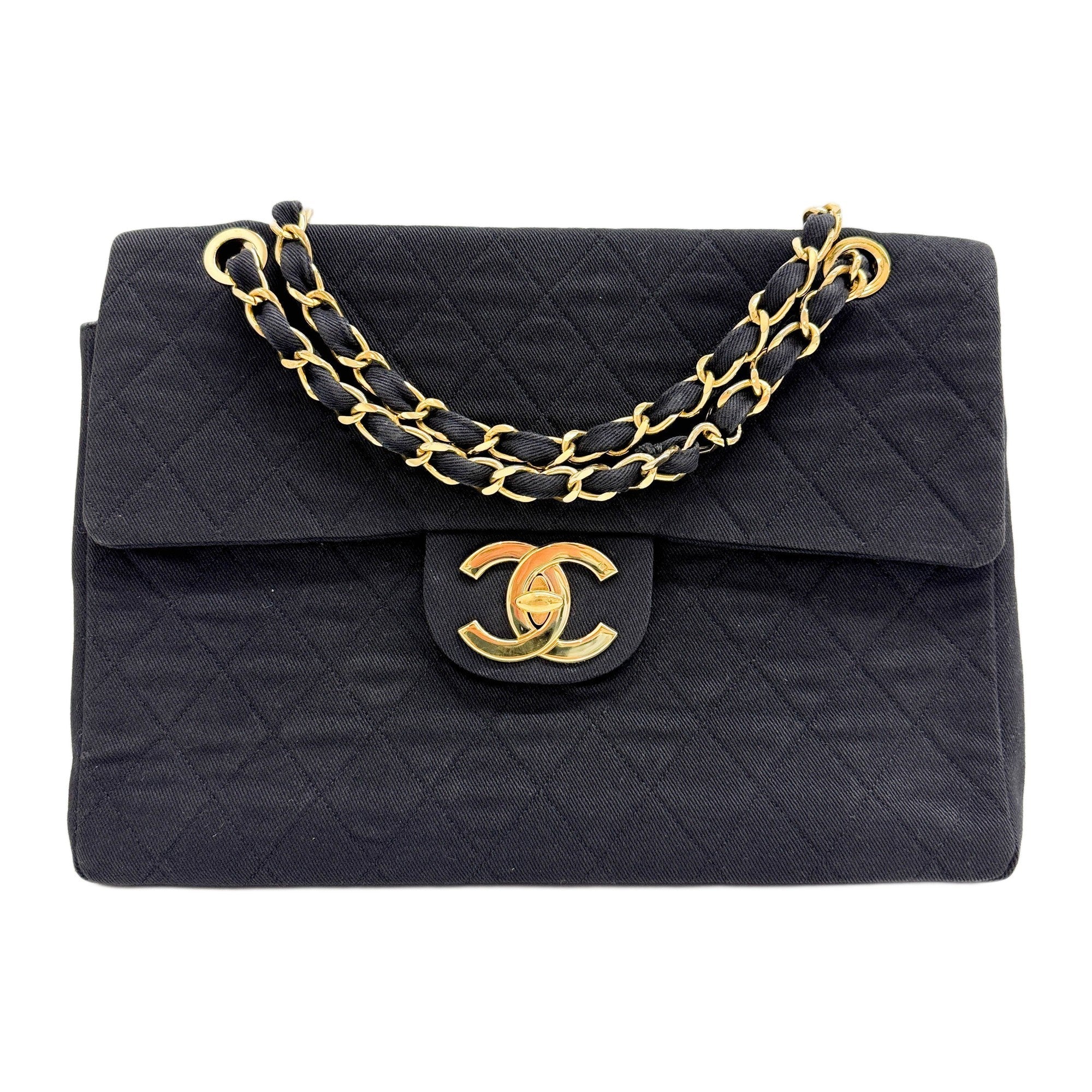 Maxi Classic Flap 1989-1991 Matelasse Black Denim Shoulder Bag