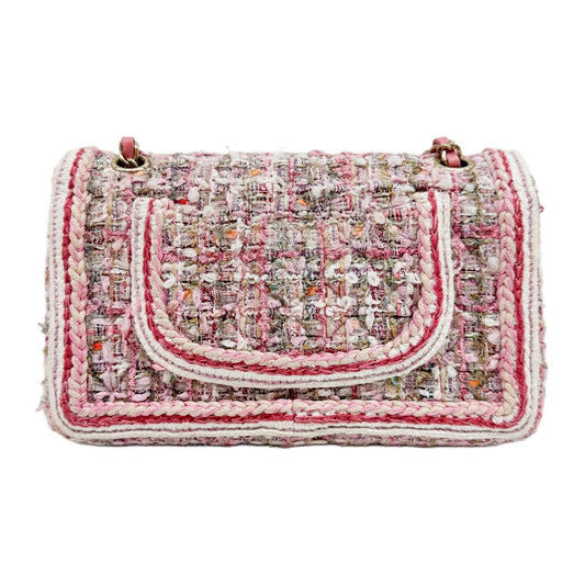 Classic Double Flap 2019 Multicolor Pink & White Tweed Shoulder Bag