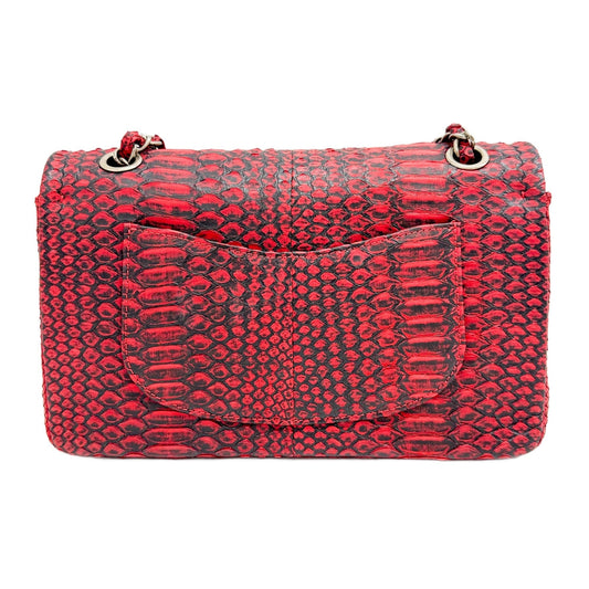 Classic Double Flap 2009 Red Python Embossed Leather Shoulder Bag