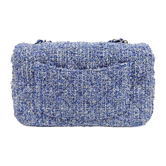Mini Classic Flap 2021-2026 Blue and White Tweed Shoulder Bag