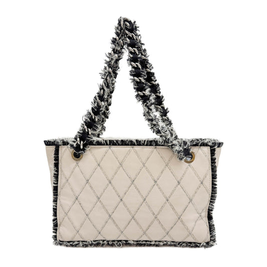 Shopping 2011 Tweed Fringe Matelasse Beige Leather Shoulder Tote Bag