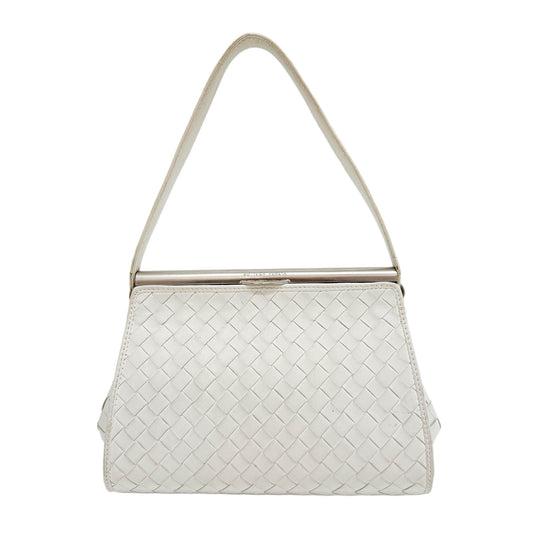 White Intrecciato Leather Shoulder Bag