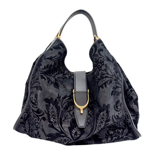 Stirrup Arabesque Black Suede Shoulder Bag