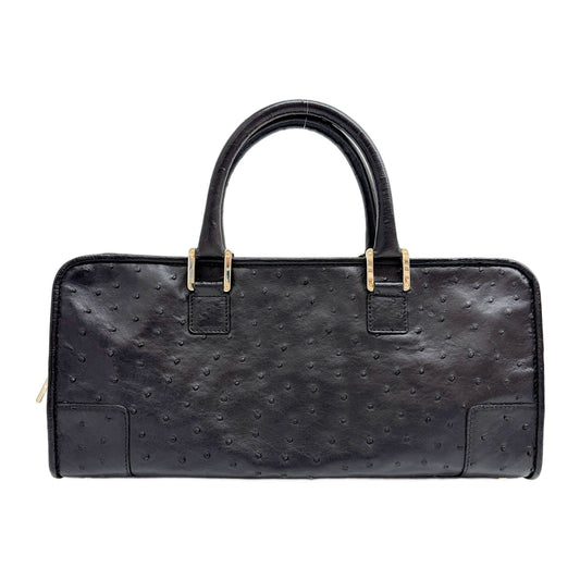 Amazona Black Ostrich Embossed Leather Hand Bag