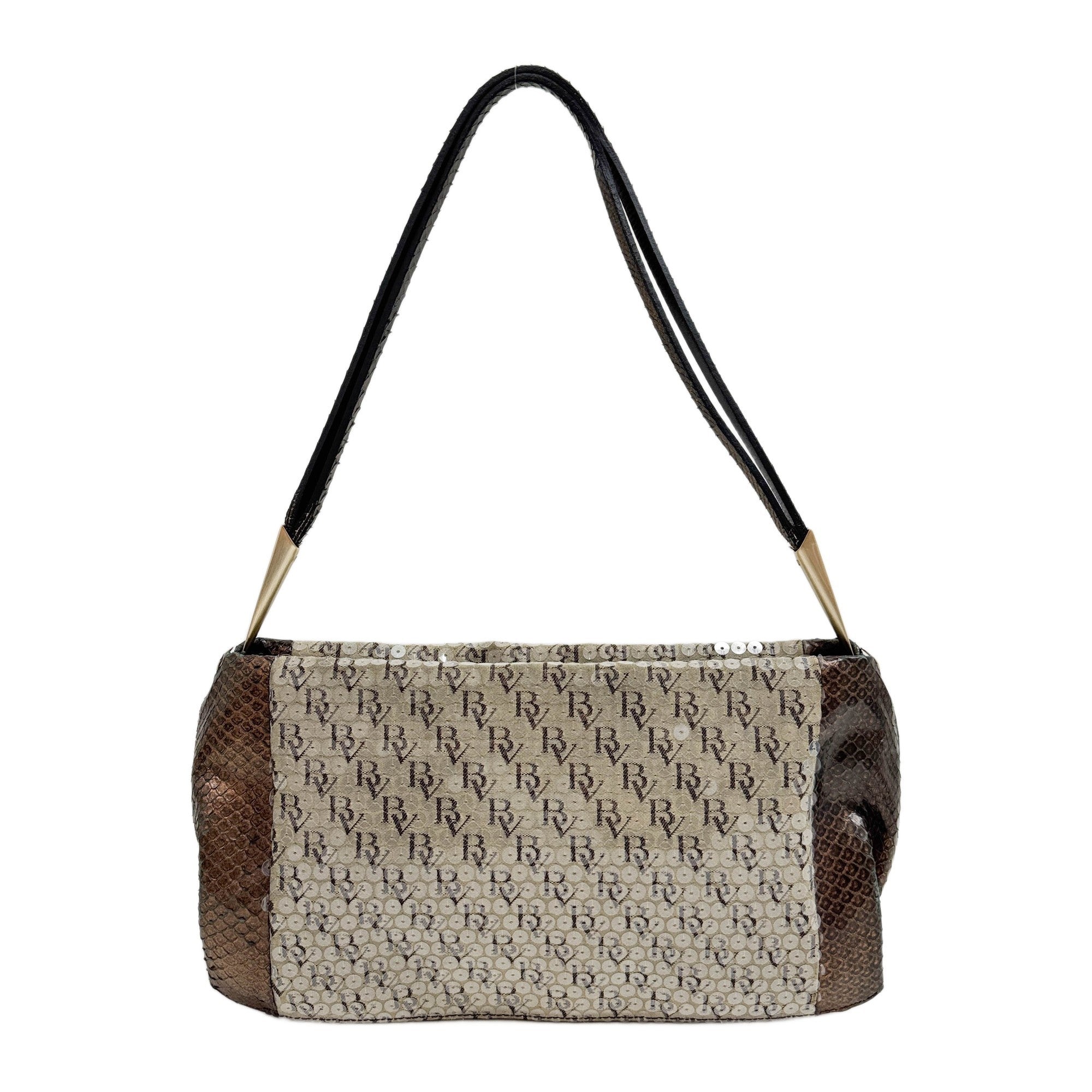 BV Canvas & Lizard Leather Shoulder Bag
