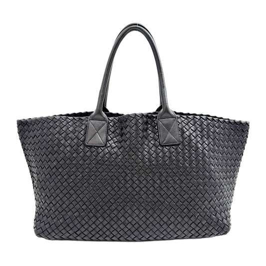Cabat Intrecciato Black Leather Shoulder Tote Bag