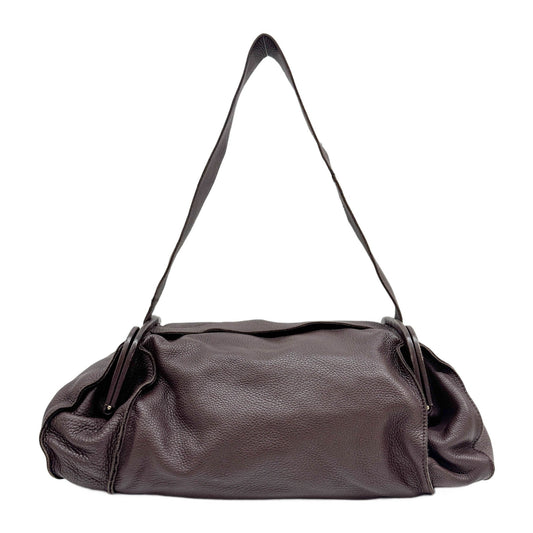 Clasp Pockets Brown Leather Shoulder Bag