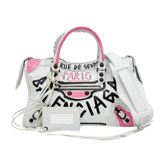 Mini City Graffiti White Leather Two Way Bag