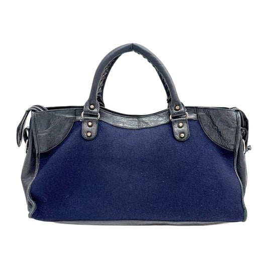 Work Navy Wool & Black Leather Trim Two Way Bag
