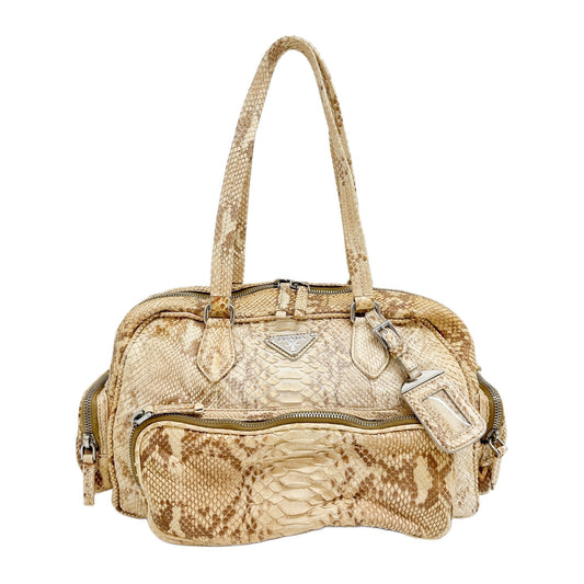 Beige Python Leather Shoulder Bag
