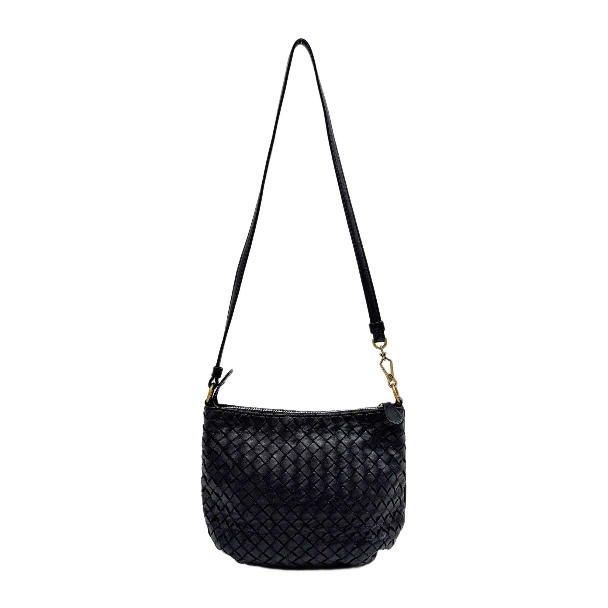Intrecciato Black Leather Shoulder Bag