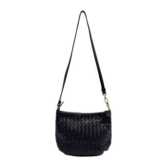 Intrecciato Black Leather Shoulder Bag