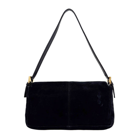 Baguette Black Suede Shoulder Bag