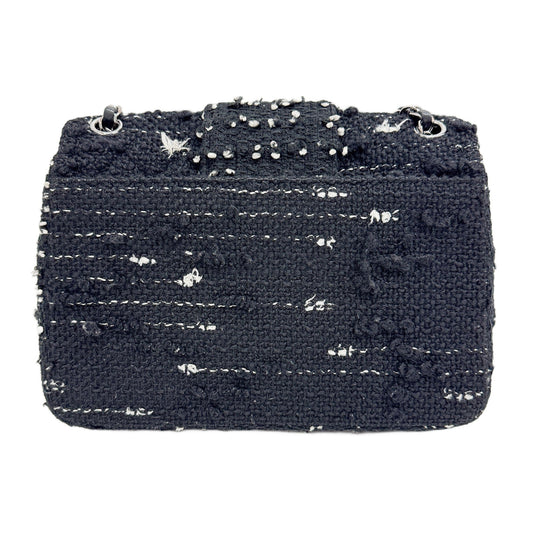 2015-2016 Black & White Tweed Double Chain Shoulder Bag