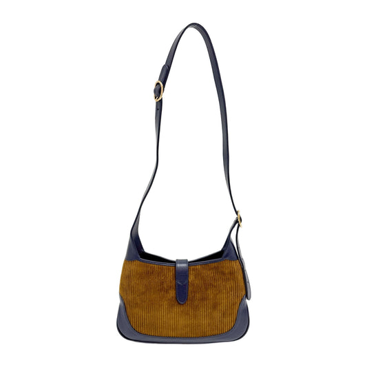 Jackie Brown Caramel Corduroy with Navy Leather Shoulder Bag