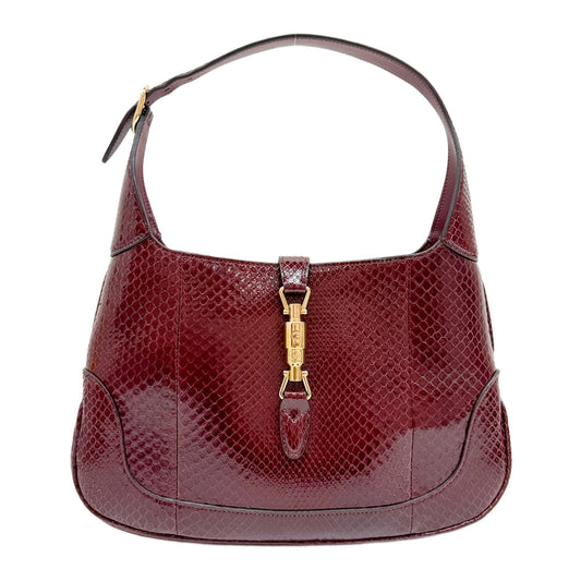 Jackie Bordeaux Red Python Embossed Leather Shoulder Bag