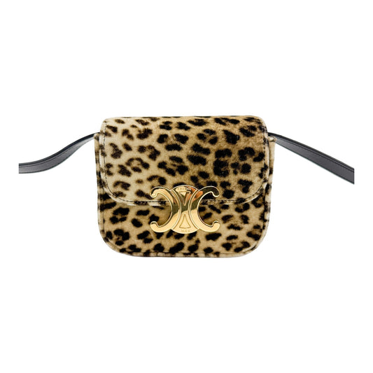 Mini Claude Brown Leopard Print Velvet Crossbody Bag