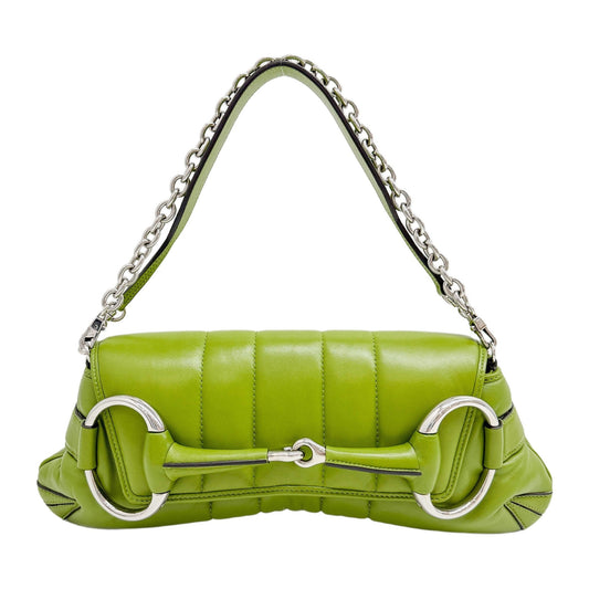 Horsebit Green Calfskin Leather Shoulder Bag