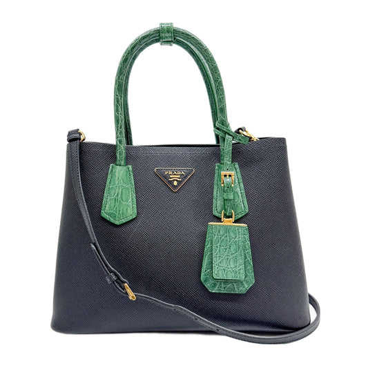 Double Black Leather Two Way Bag