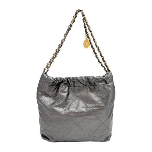 Chanel 22 2021-2026 Matelasse Metallic Gray Leather Shoulder Bag