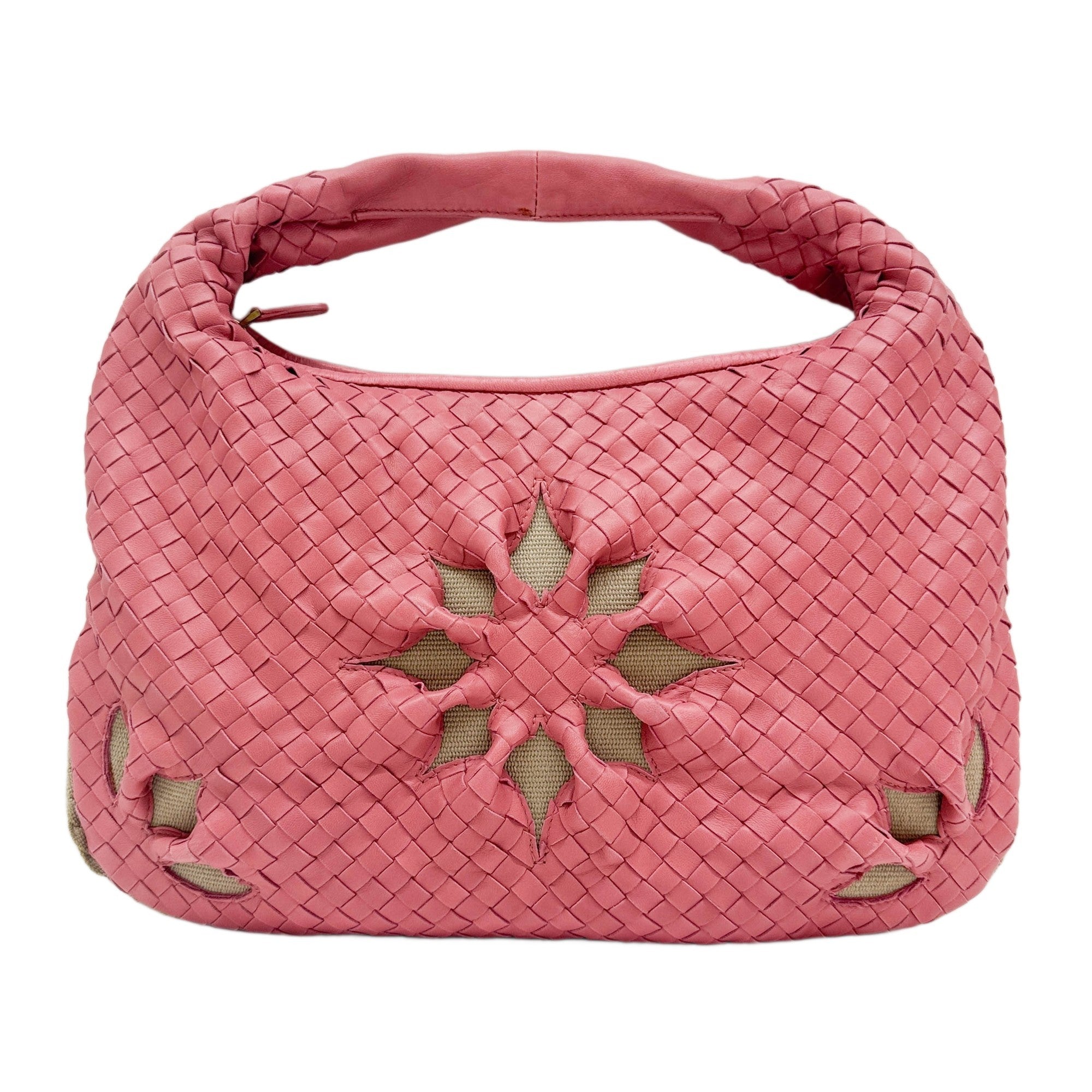 Intrecciato Flower Pink Leather Shoulder Hobo Bag
