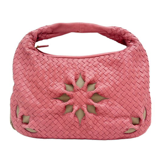 Intrecciato Flower Pink Leather Shoulder Hobo Bag
