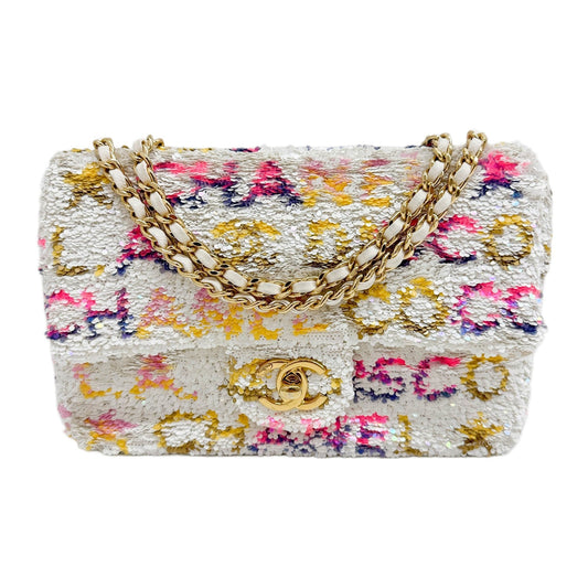 Classic Flap 2021-2026 Disco White Sequin Bag Shoulder Bag