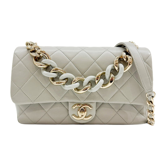 Classic Flap 2021-2026 Matelasse Gray Leather Two Way Bag