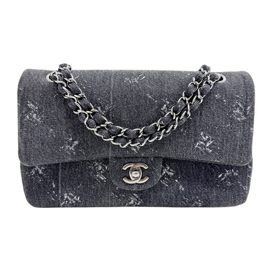 Classic Double 2019 Flap Charcoal Gray Denim Shoulder Bag
