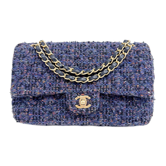 Classic Flap 2018-2019 Matelasse Navy Blue Tweed Shoulder Bag