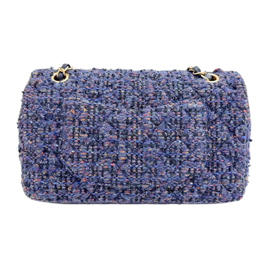 Classic Flap 2018-2019 Matelasse Navy Blue Tweed Shoulder Bag