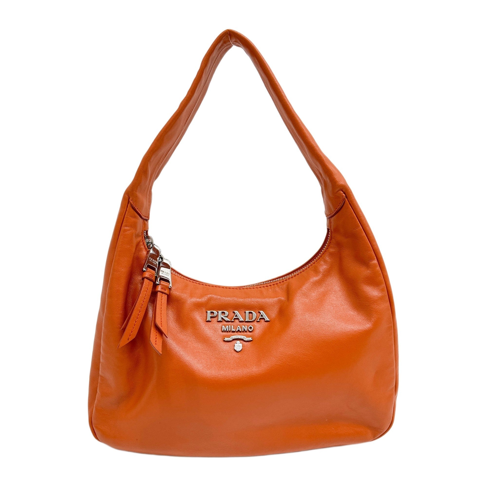 Mini Orange Leather Hobo Bag