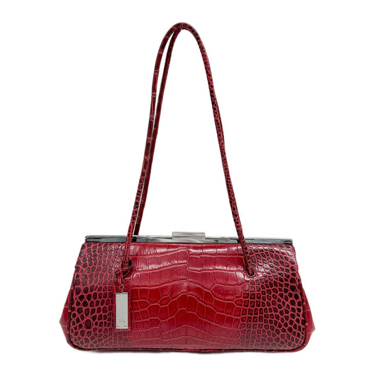 Red Crocodile Leather Shoulder Bag