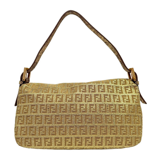 Baguette Metallic Gold Zucca Canvas Shoulder Bag