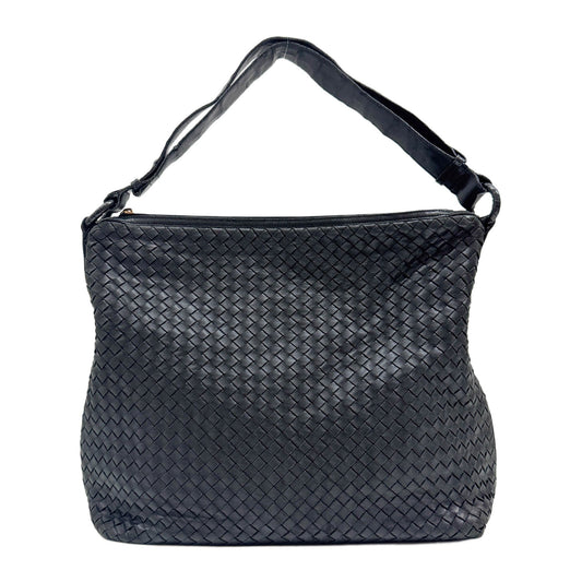 Intrecciato Black Leather Shoulder Bag