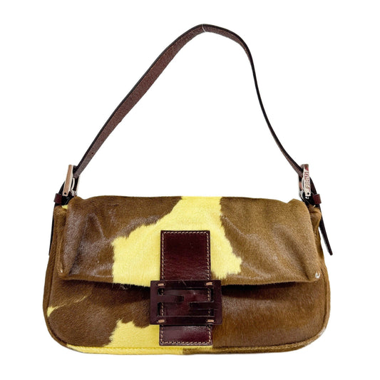 Baguette Brown and Yellow Pony Hair Shoulder Bag