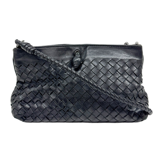 Intrecciato Black Leather Shoulder Bag
