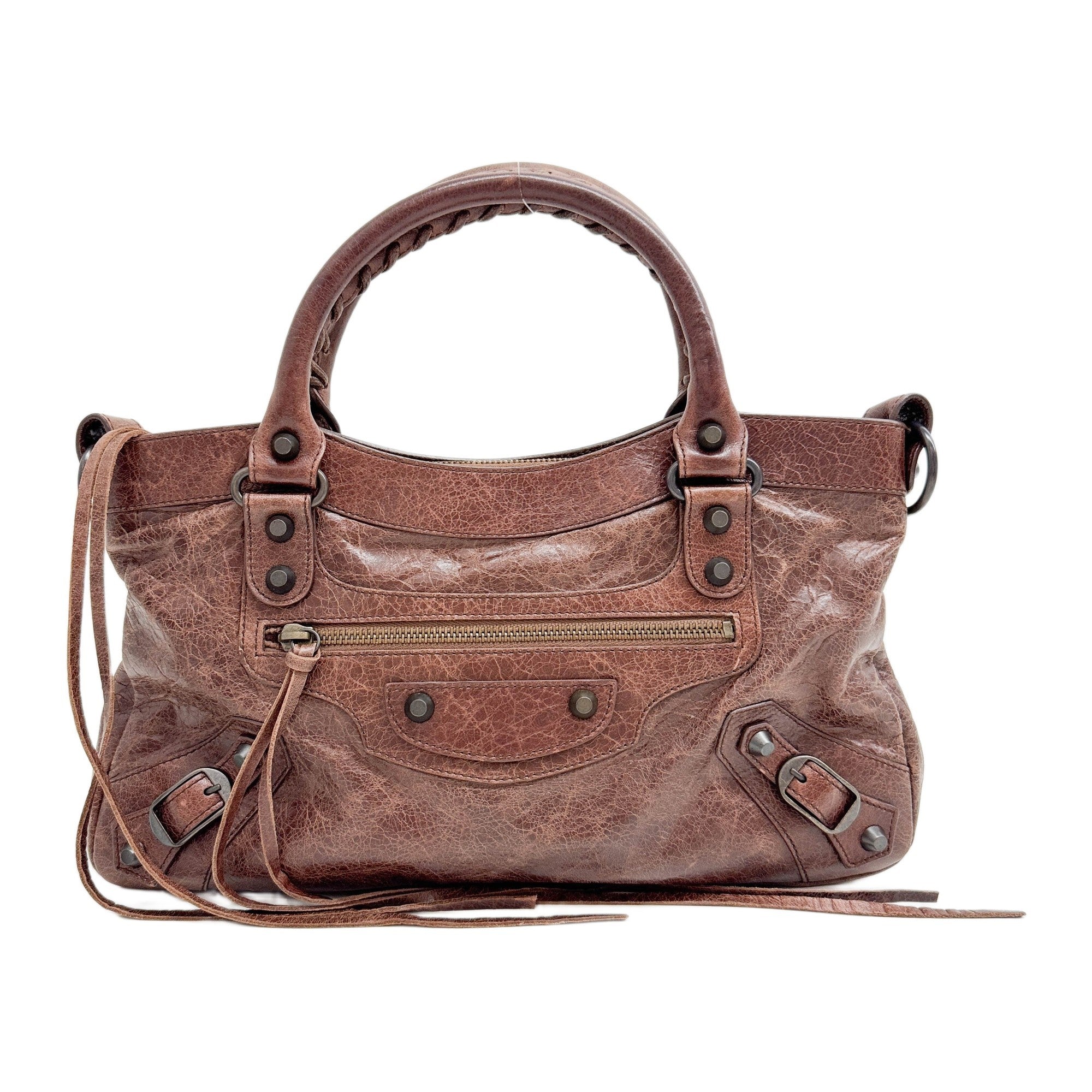 The First Brown Leather Handle Bag