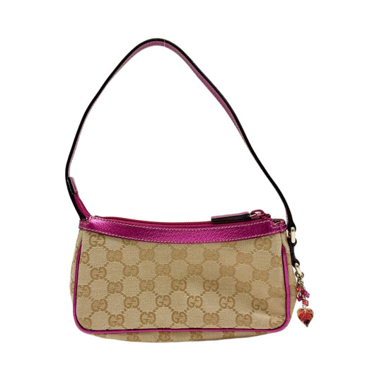 Mini D-Ring Purple Details Beige Canvas Shoulder Bag