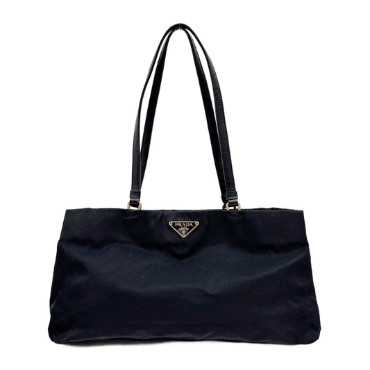 Tessuto Black Nylon Triangle Plate Shoulder Bag