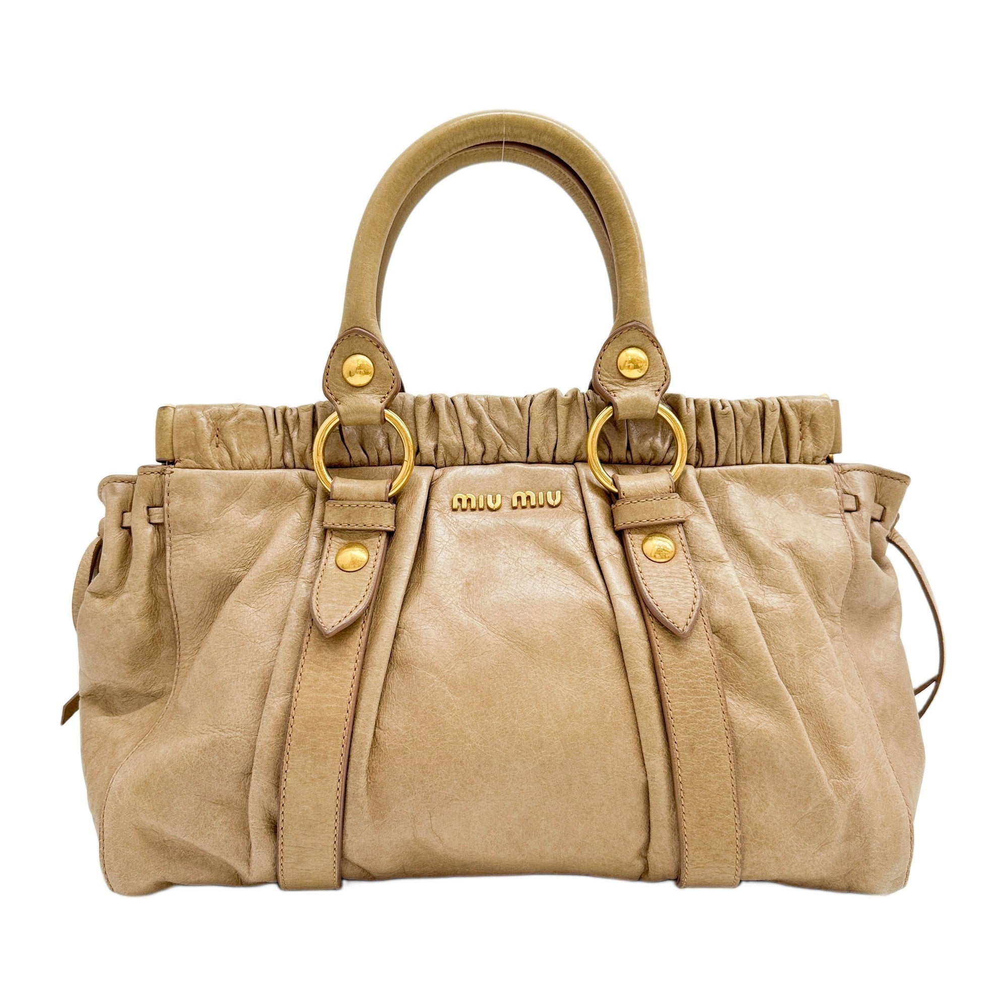 Vitello Beige Leather Handle Bag