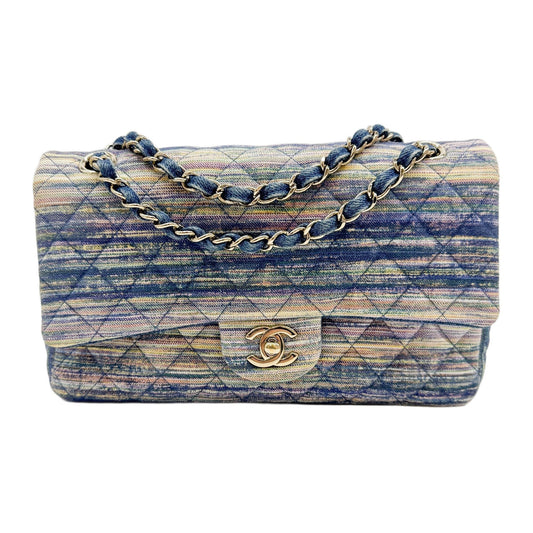 2019 Double Flap Multicolor Cotton Matelasse Chain Shoulder Bag