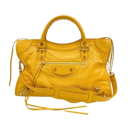 Le City Mustard Yellow Calfskin Leather Handle Bag