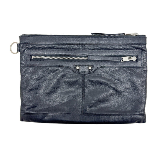 Classic Clip Black Leather Clutch Bag