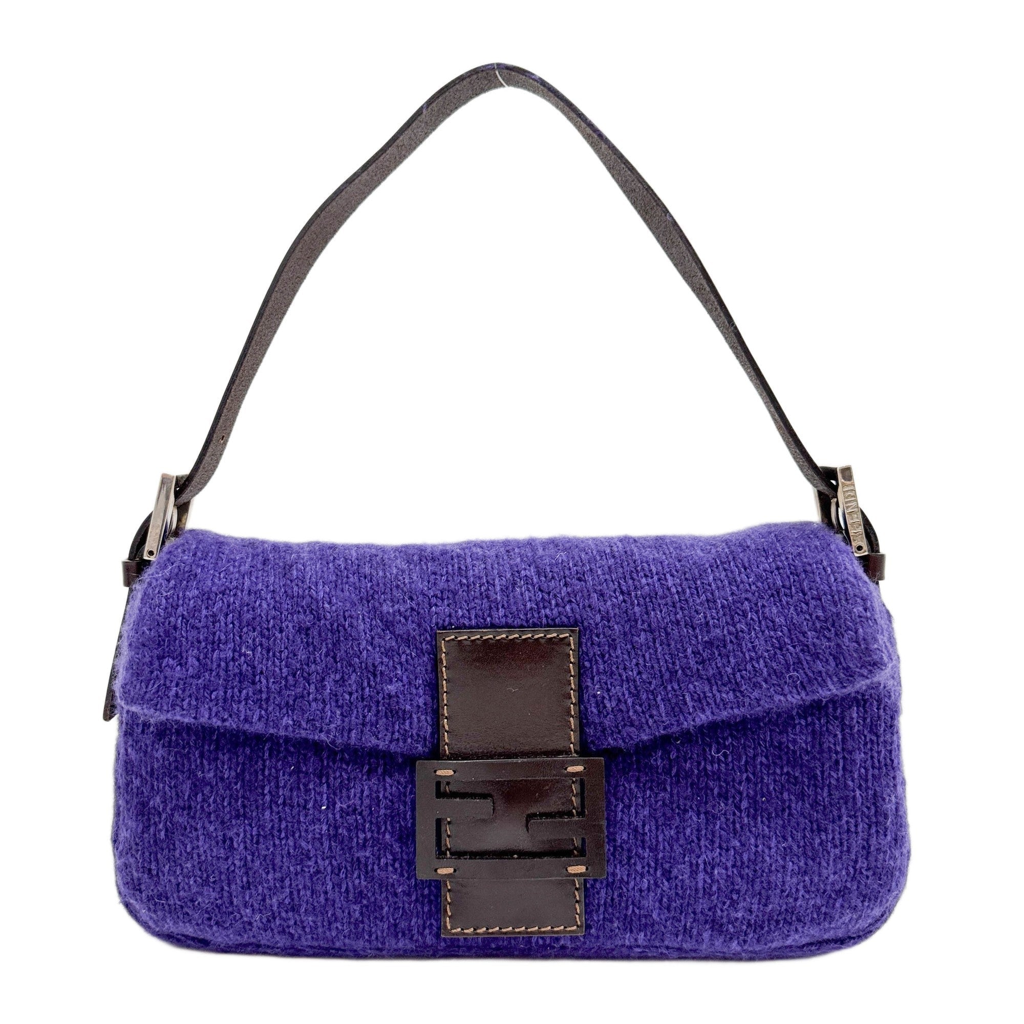 Baguette Knitted Purple Cashmere Shoulder Bag